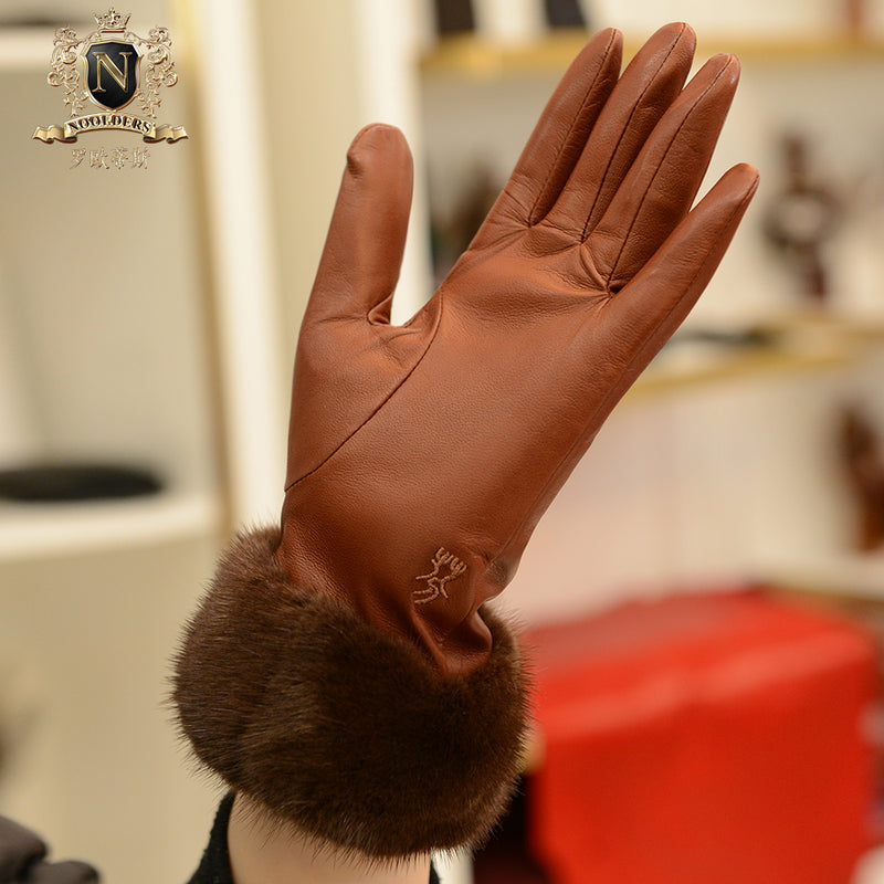 Full-fingered leather gloves Individual fur gloves Cute female otter rabbit fur glovesW-154