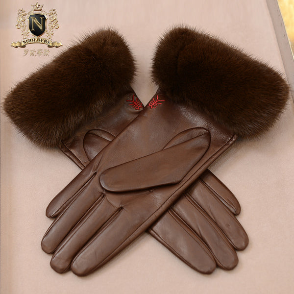 Full-fingered leather gloves Individual fur gloves Cute female otter rabbit fur glovesW-154