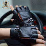Black men's fingerless driving leather glovesM-19