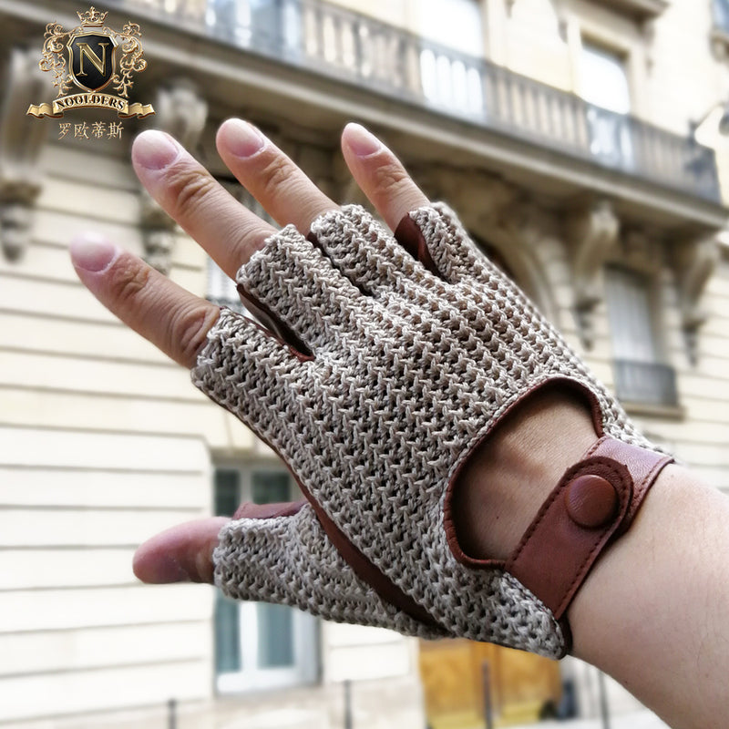New Men's Locomotive Half-Finger Sheepskin Gloves Knitting Sports Outdoor Cycling GlovesM-61
