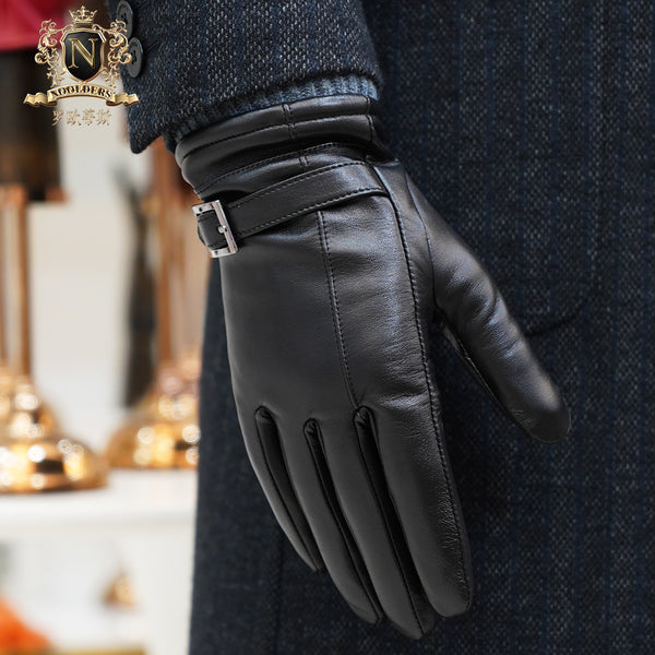 Leather Gloves Men's Winter Warm and Fleece Thickened Sheepskin Gloves for Cycling Motorcycle Windbreak Touch ScreenM-108