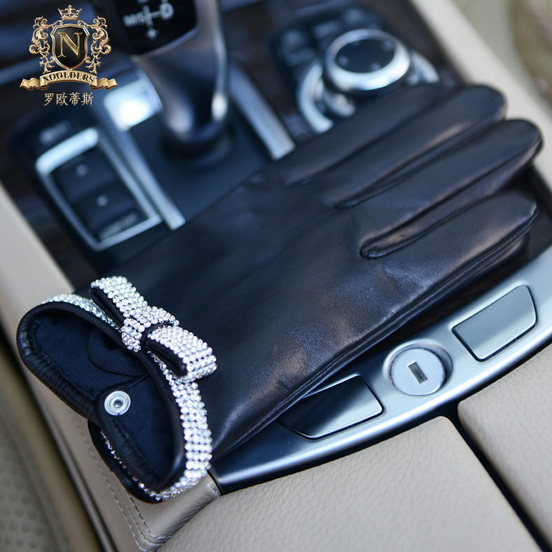 Privately customized series of elegant fragrance bow diamond jewelry imported from Italy NAPPA lambskin lady leather glovesW-153.1
