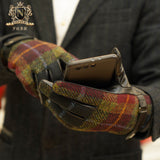 British retro Harris tweed men's winter Plush thicker thermal touch screen leather glovesM-62