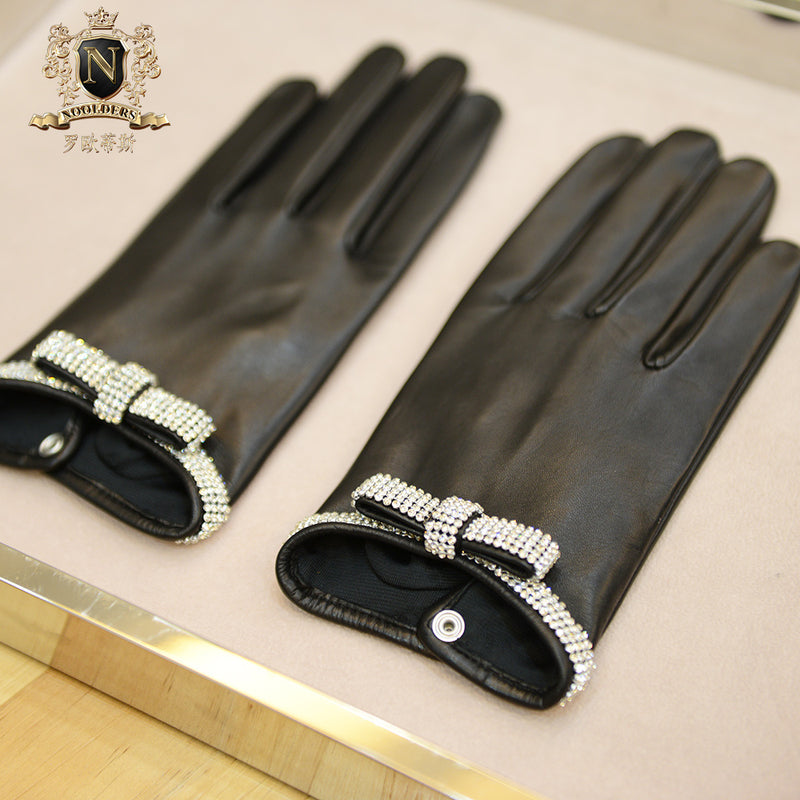 Privately customized series of elegant fragrance bow diamond jewelry imported from Italy NAPPA lambskin lady leather glovesW-153.1